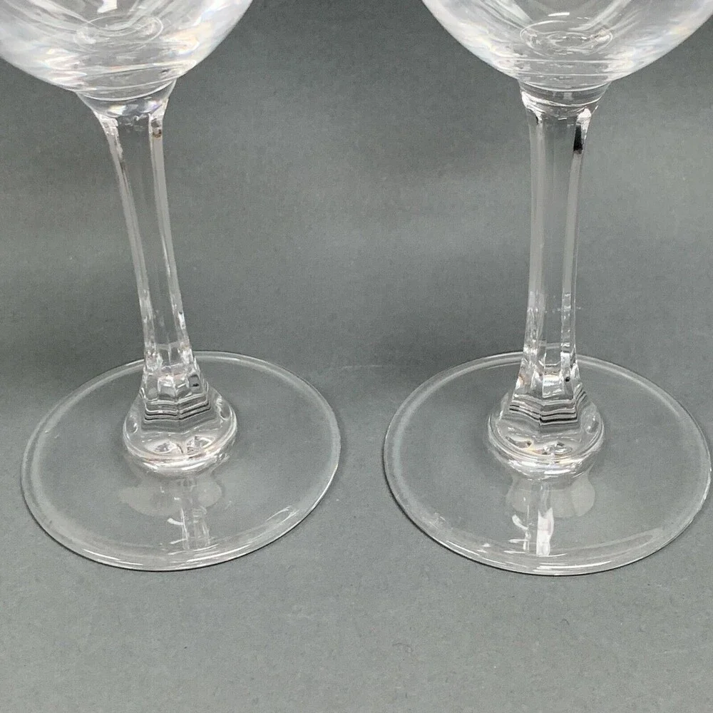 Clear Glass Wine‎ Glasses 7 1/2 high Lot of 2 Etched